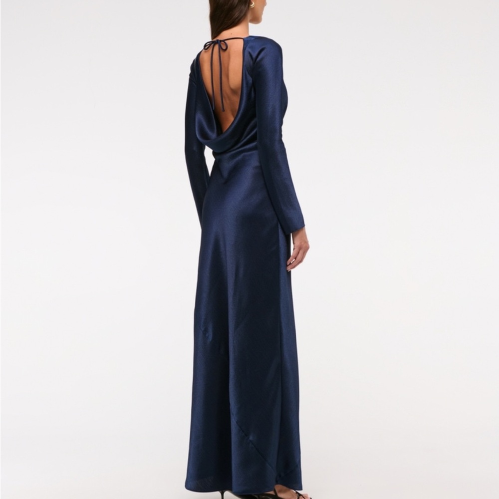 Navy Long Sleeve Cowl Back Maxi Dress